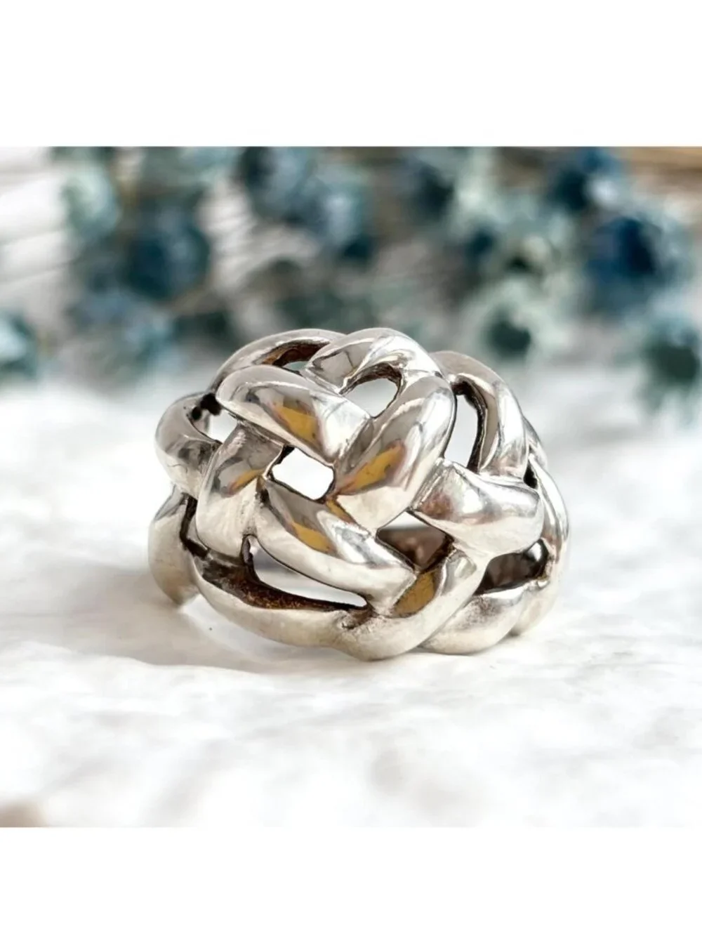 Braided Head Cutout Domed Woven Sterling Silver 925 Vintage Ring - sz 6.5